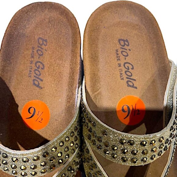 Bio-Gold with gold glitter stones wedge sandals Size 9.5 - Picture 5 of 10